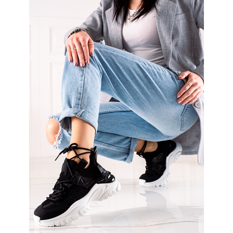 TRENDI Baskets mode à lacets noir 2