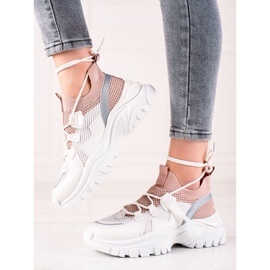 TRENDI Baskets à lacets confortables blanche rose 1 TRENDI Baskets à lacets confortables blanche rose 1