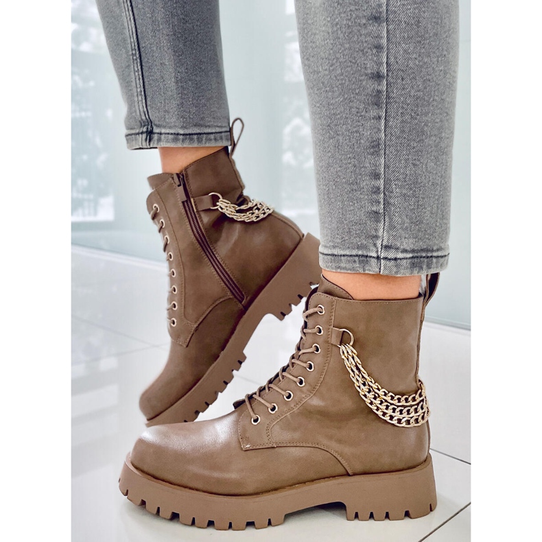 BM Boots boots à chaines Tokio Kaki beige brun 1