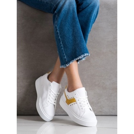 SHELOVET Baskets décontractées en cuir écologique blanche jaune 1