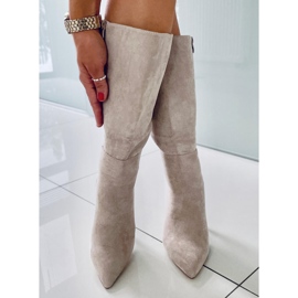 BM Bottes à talons hauts classiques en daim Marissa kaki beige 5
