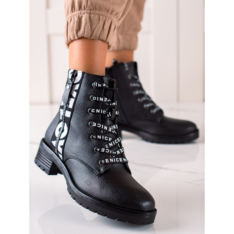 W. Potocki Bottines à lacets en cuir écologique Potocki noir 1
