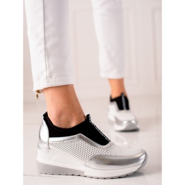Baskets ajourées VINCEZA blanche argent 1