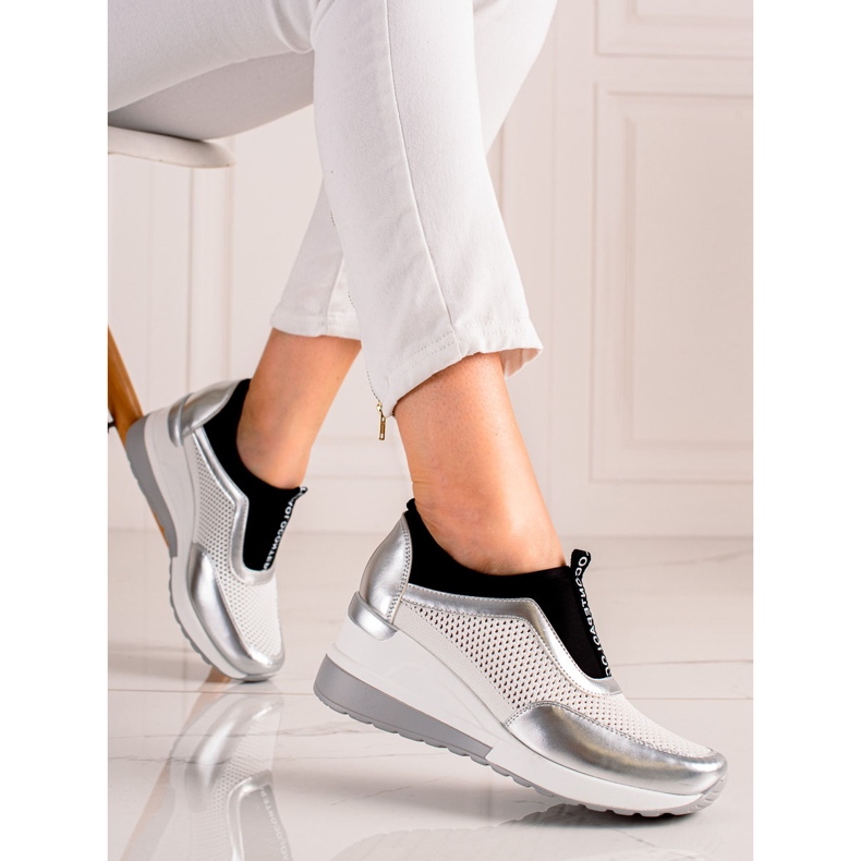 Baskets ajourées VINCEZA blanche argent 2