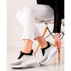 Baskets ajourées VINCEZA blanche argent 3