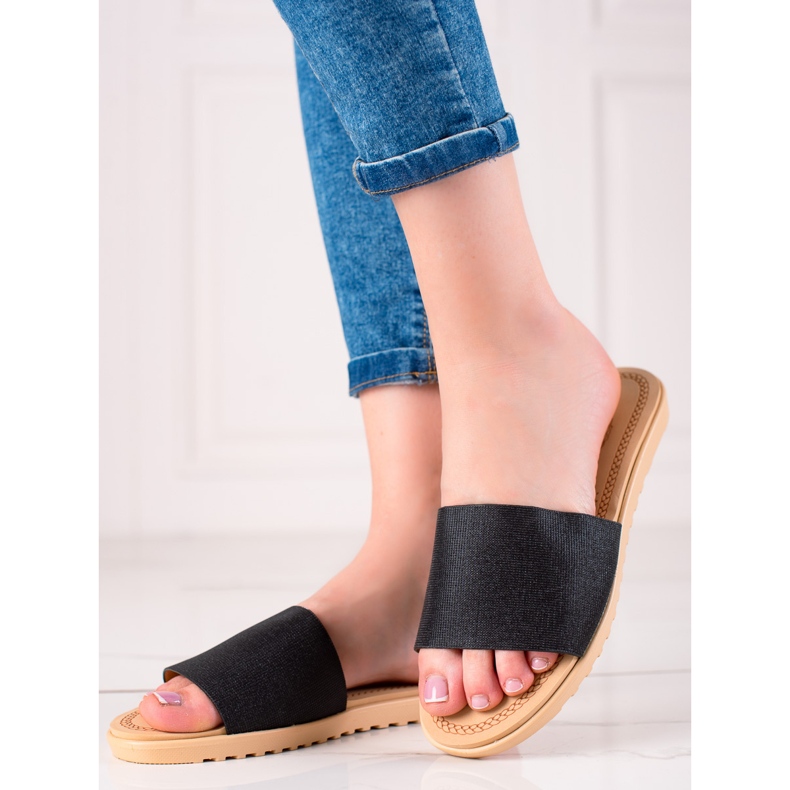 TRENDI Chaussons à paillettes noir 1