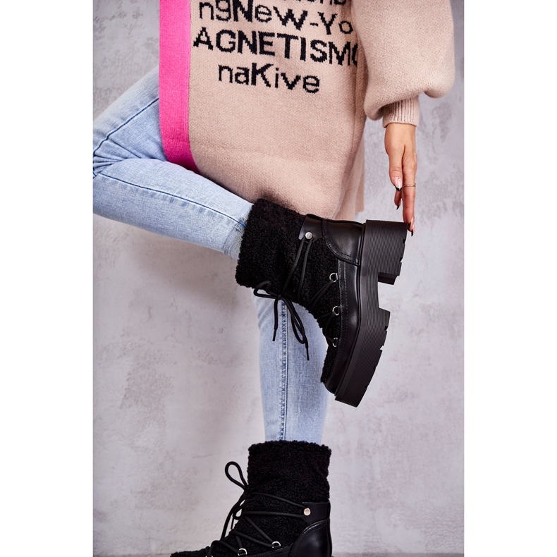 Bottes de neige C-275 pour femmes, en peau de mouton, noires 2