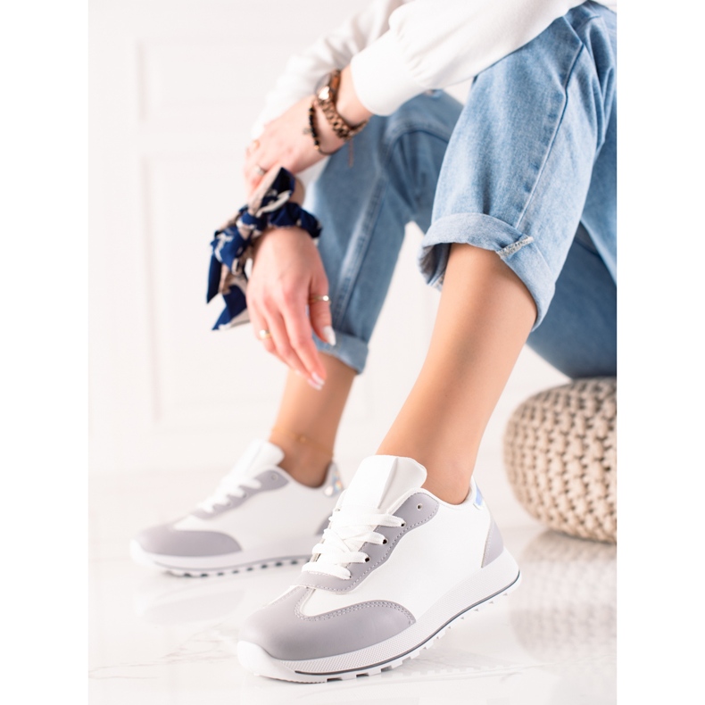 TRENDI Chaussures de sport classiques en cuir écologique blanche gris 2