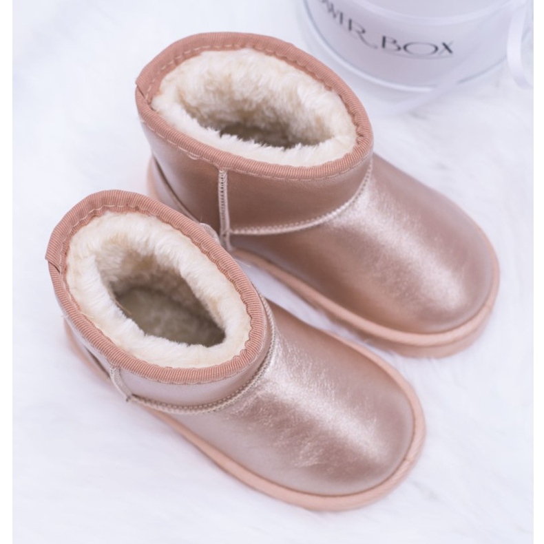 FRROCK Bottes de neige chaudes champagne pour enfants Scooby rose doré 3