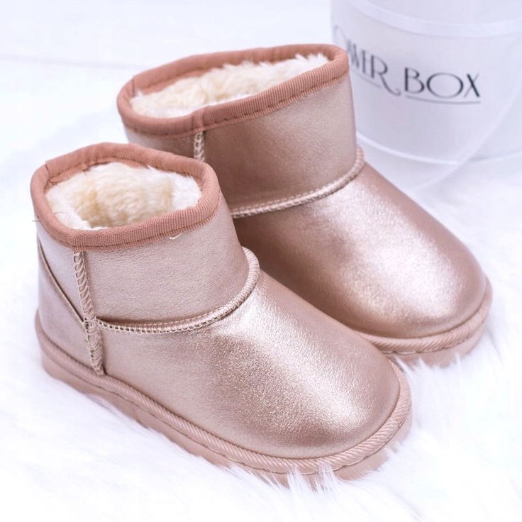 FRROCK Bottes de neige chaudes champagne pour enfants Scooby rose doré 2