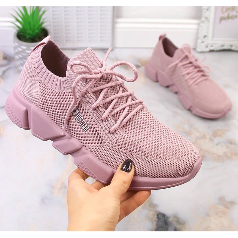 Chaussures de sport confortables femme rose poudré Big Star JJ274266 1 Chaussures de sport confortables femme rose poudré Big Star JJ274266 1