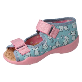 Befado chaussons enfant avec chatons, insert en liège, 342P040, bleu/rose 2