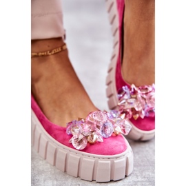 PA2 Ballerines en daim sur plateforme avec ornement Ladette fuchsia rose 4