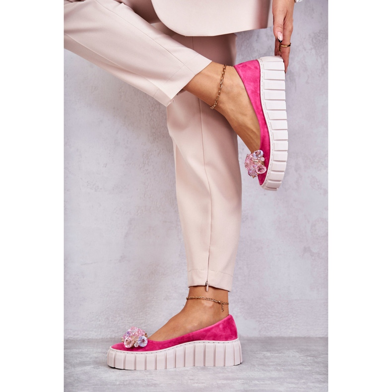 PA2 Ballerines en daim sur plateforme avec ornement Ladette fuchsia rose 2
