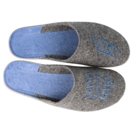 Chaussons femme Befado 235D188 gris avec broderie bleue 2