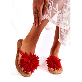 WJ1 Tongs pour femme avec une décoration en tissu Eviana rouge 3