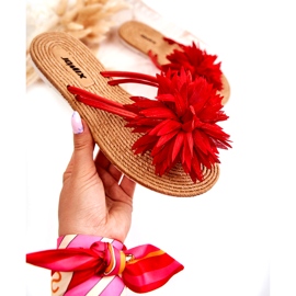 WJ1 Tongs pour femme avec une décoration en tissu Eviana rouge 2