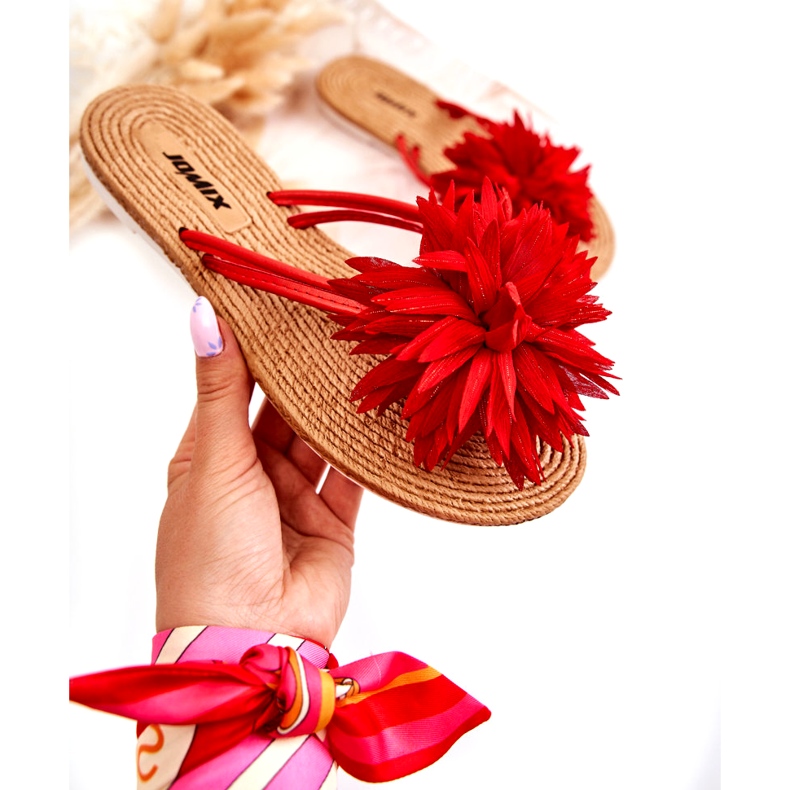 WJ1 Tongs pour femme avec une décoration en tissu Eviana rouge 2