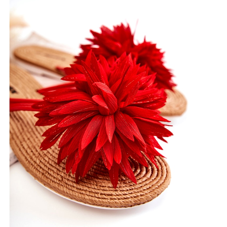 WJ1 Tongs pour femme avec une décoration en tissu Eviana rouge 1