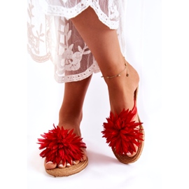 WJ1 Tongs pour femme avec une décoration en tissu Eviana rouge 4