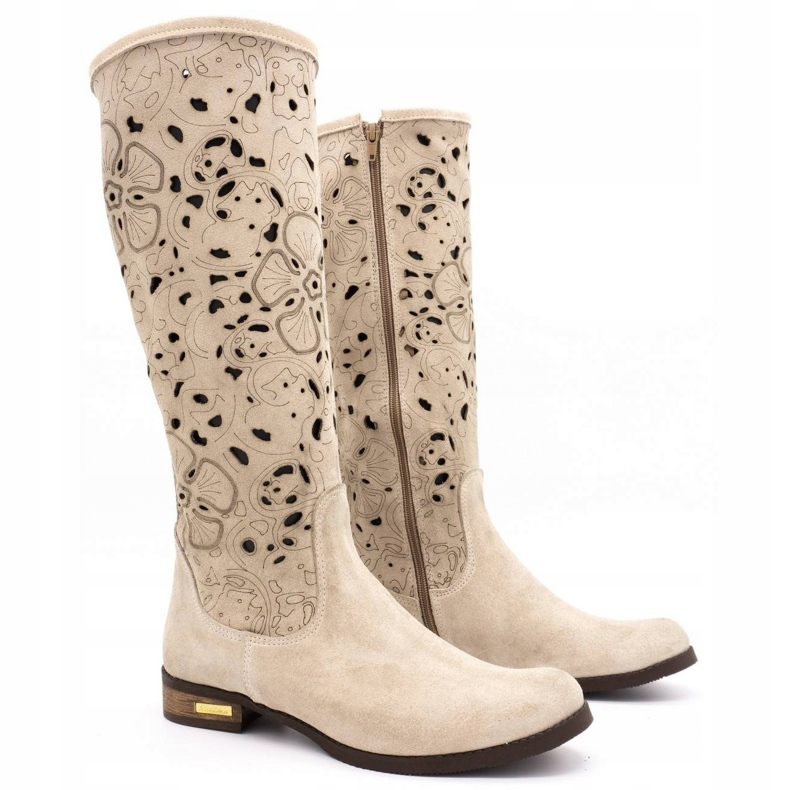 Olivier Bottines ajourées femme Fleurs beige clair 2