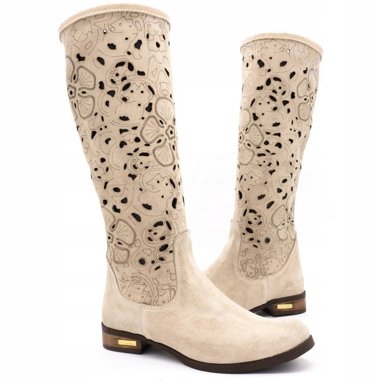Olivier Bottines ajourées femme Fleurs beige clair 3