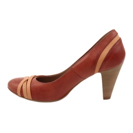 Pompes en cuir pour femmes 1392 marron décoré de rayures edeo brun 1