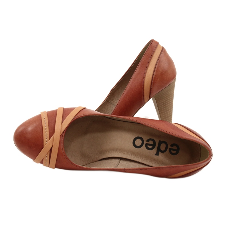Pompes en cuir pour femmes 1392 marron décoré de rayures edeo brun 4