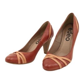 Pompes en cuir pour femmes 1392 marron décoré de rayures edeo brun 2