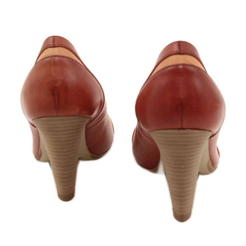 Pompes en cuir pour femmes 1392 marron décoré de rayures edeo brun 3