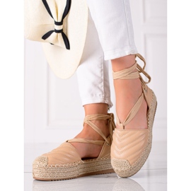 SHELOVET Espadrilles nouées sur la plate-forme beige 1