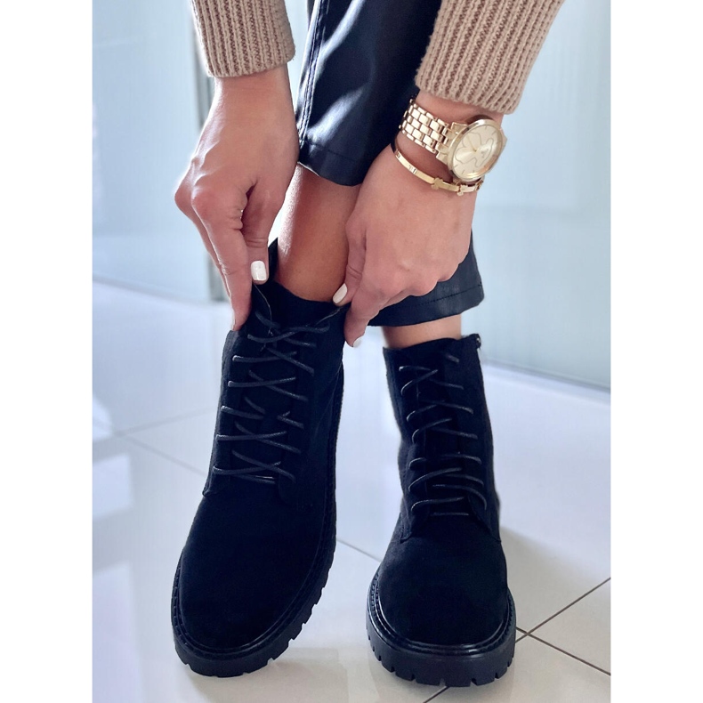 PA1 Gaten Bottes à lacets en daim noir 2