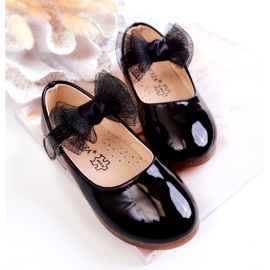 Vinceza Ballerines enfant en cuir verni avec velcro et nœud, noir le noir 2