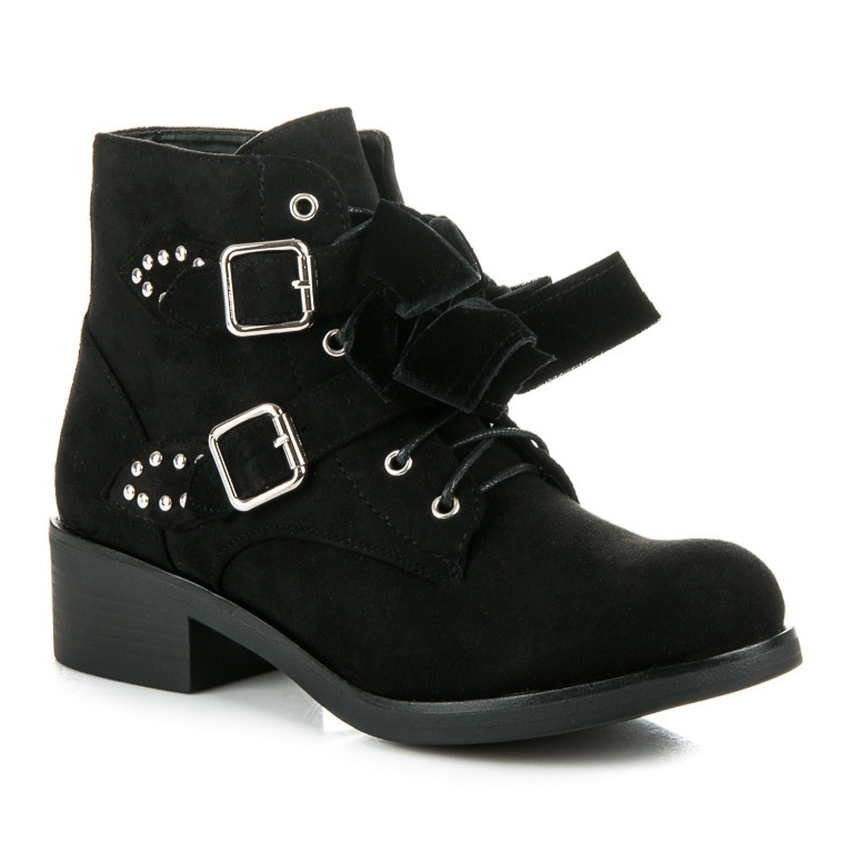 Ideal Shoes Bottes à nœuds noir 1