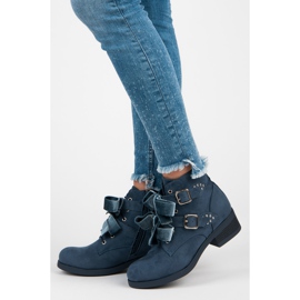 Ideal Shoes Bottes à nœuds bleu 1