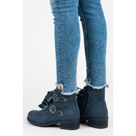 Ideal Shoes Bottes à nœuds bleu 2