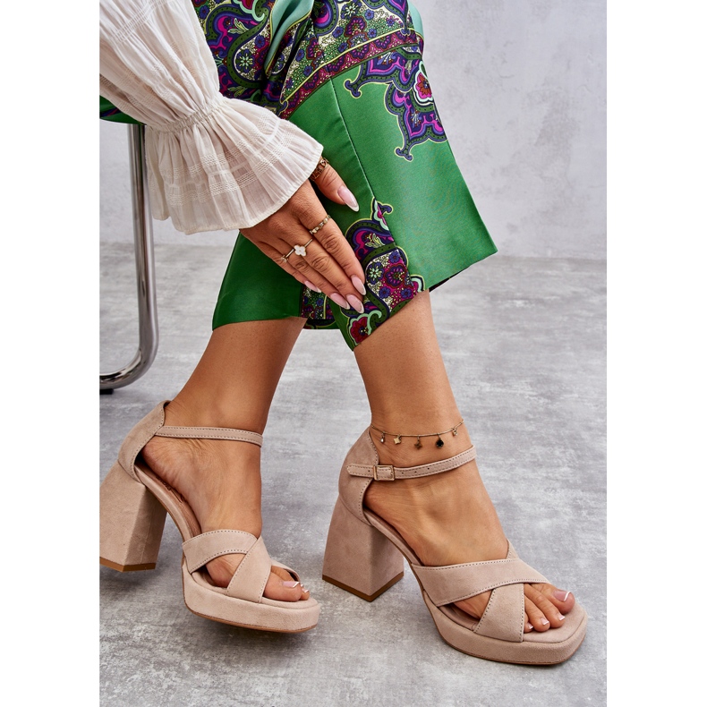 Lewski Shoes Sandales en Daim pour Femme à Talons Left Shoes 3221 Beige brun 1