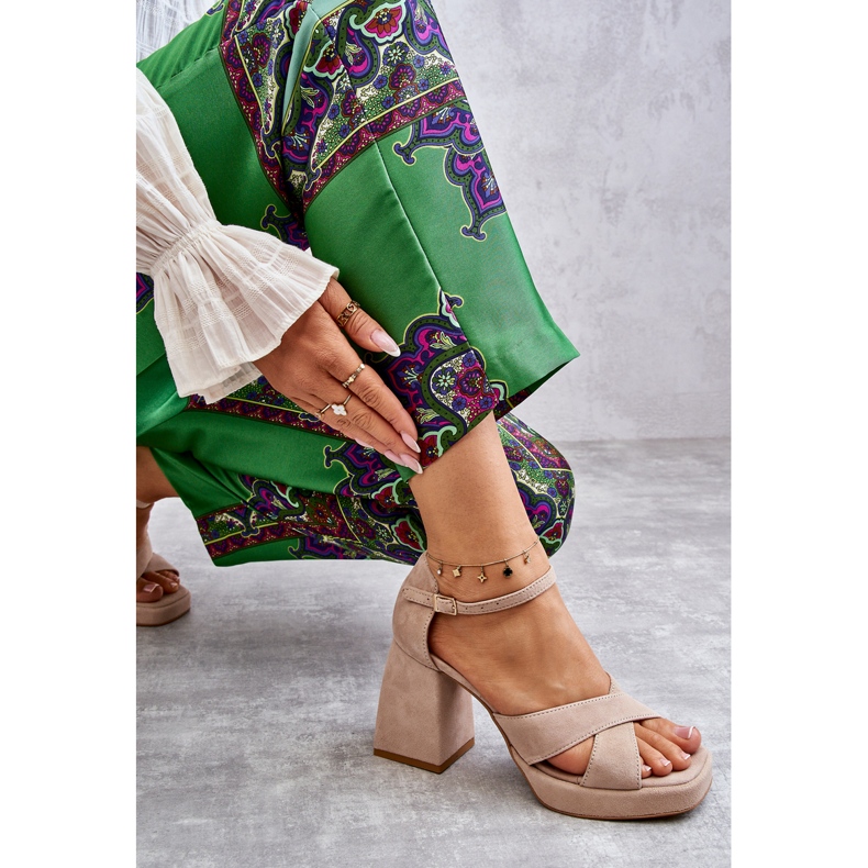 Lewski Shoes Sandales en Daim pour Femme à Talons Left Shoes 3221 Beige brun 2