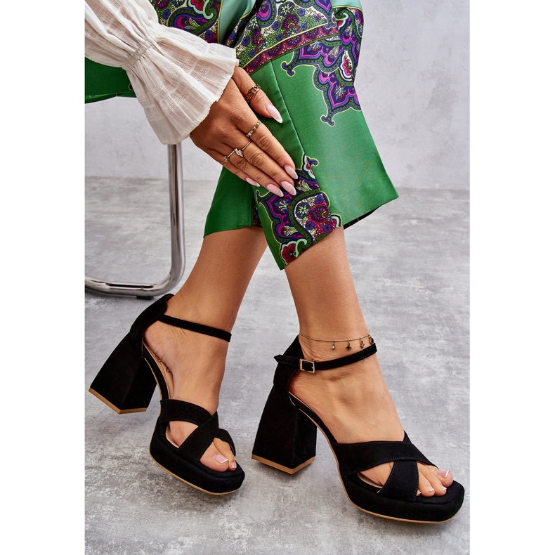 Lewski Shoes Sandales à talons hauts en daim pour femmes Leski Shoes 3221 Noir le noir 1