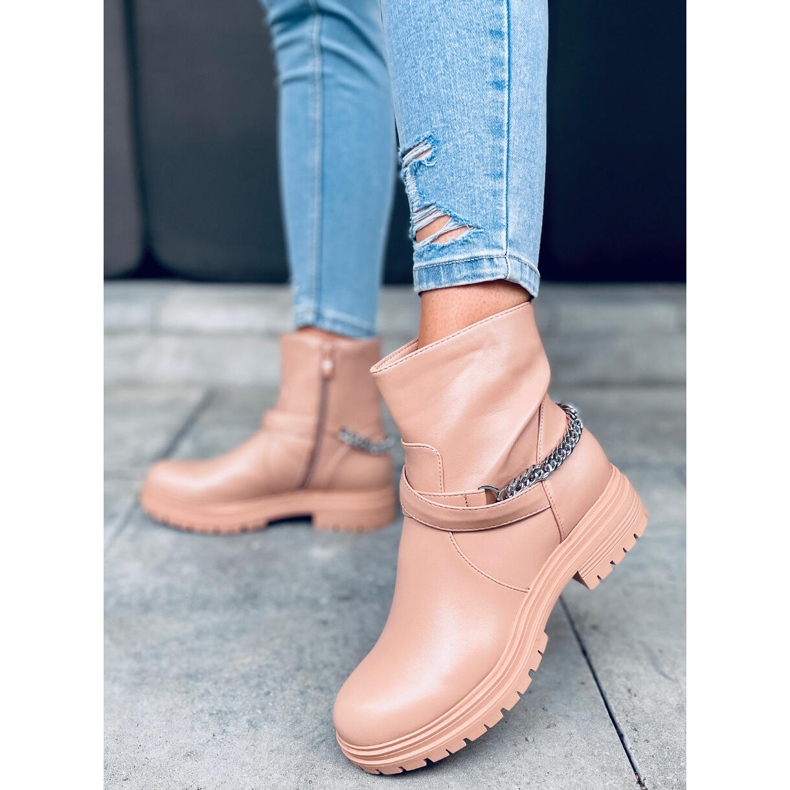 BM Bottines Cindy Nude avec chaîne beige rose 1