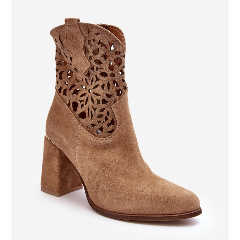 Lewski Shoes Bottines Daim Ajourées Leewski Shoes 3264 Beige Foncé brun 2