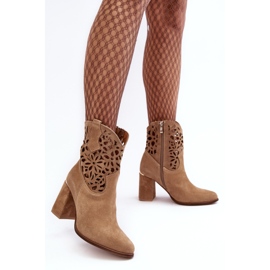 Lewski Shoes Bottines Daim Ajourées Leewski Shoes 3264 Beige Foncé brun 3