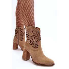 Lewski Shoes Bottines Daim Ajourées Leewski Shoes 3264 Beige Foncé brun 5