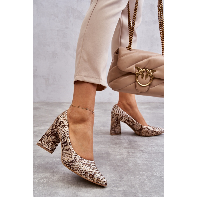 Lewski Shoes Escarpins En Cuir Avec Motif Serpent Chaussures Gauche 3277 Beige-Or doré 2
