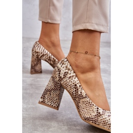 Lewski Shoes Escarpins En Cuir Avec Motif Serpent Chaussures Gauche 3277 Beige-Or doré 1