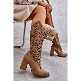 Lewski Shoes Bottes Daim Ajourées Leewski Shoes 3234 Beige Foncé 6