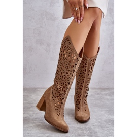 Lewski Shoes Bottes Daim Ajourées Leewski Shoes 3234 Beige Foncé 1