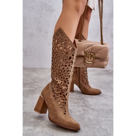 Lewski Shoes Bottes Daim Ajourées Leewski Shoes 3234 Beige Foncé 2