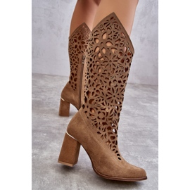 Lewski Shoes Bottes Daim Ajourées Leewski Shoes 3234 Beige Foncé 3