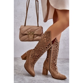 Lewski Shoes Bottes Daim Ajourées Leewski Shoes 3234 Beige Foncé 5